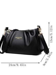 PU Leather Casual Fashion Soft Leather Folded Cloud Handbag Women's Multi-Functional Handheld Shoulder Crossbody Small Square Bag - Black - View 7