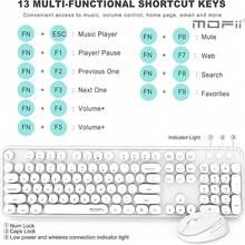 MOFII Ergonomic 2.4GHz Plug-And-Play Wireless Keyboard And Mouse Combo, Compatible With PC/Laptop/Desktop, 104-Key Full-Size Retro Round Keycap Typewriter Keyboard With Wireless Optical Mouse - White - White - View 6