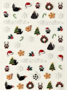 1pc Christmas Tree Gingerbread Man Reindeer Wreath Pattern Transparent Sticker, Vintage Holiday Embossed Irregular Cutout, Suitable For Nail Art, Digital Devices, Gift Boxes, Gift Bags DIY Christmas Scene Decoration - Christmas Stickers - View 8
