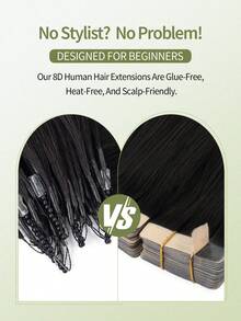 1B Natural Black Straight Human Hair I-Tip Hair Extensions Keratin Bond Invisible Hair Extensions Festival Concert Accessory Summer Travel Vacation Essential - S4/27 - View 6