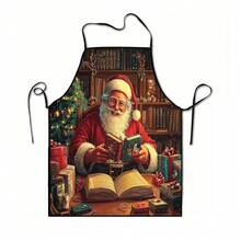 1pc Christmas Santa Claus, Christmas Bell, Christmas Snowflake, Christmas Reindeer, Christmas Tree, Christmas Snowman, Christmas Penguin, Christmas Cartoon Animal Pattern Chef Apron, Apron, Suitable For Home Decor And Kitchen Use. Made Of 100% Polyester Material, Designed As Sleeveless Style, Perfect For Home Kitchen, Outdoor BBQ Cooking. This Printed Apron Is Unisex, Machine Washable And Reusable, A Kitchen Essential - Multicolor - View 13