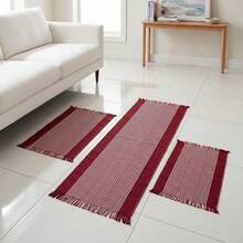 Kit Tapete Cozinha com Passadeira 3 Peças Várias Cores - vermelho com listras branca - Visão 2