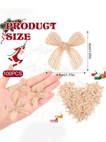 100pcs Mini Burlap Bows For DIY Crafts, Rustic Jute Ribbon Bows For Christmas Tree Wreath, Small Gift Wrapping Bowknots, Farmhouse Party Decor - 4.5cm X 4cm X 1cm - View 3