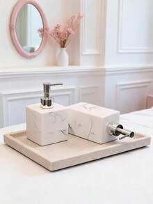 Bathroom Accessories Set,3PCS Bathroom Organizer White Modern Decor, Soap Dispenser And , Vanity Tray For Bathroom Countertop Modern Bathroom Decor - White - View 1