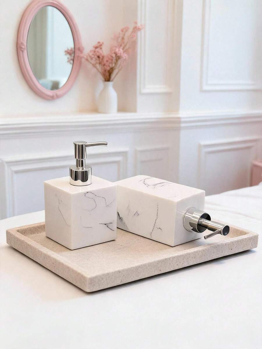 Bathroom Accessories Set,3PCS Bathroom Organizer White Modern Decor, Soap Dispenser And , Vanity Tray For Bathroom Countertop Modern Bathroom Decor - White - View 1