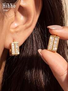 Hihho 1 Pair Luxury Commuter Style Ear Cuffs, Women's Earrings For Daily Wear, Commuting, Dating, Birthday, Evening Party, Gathering - Square - View 3