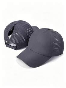 1 pieza Gorra de béisbol de malla transpirable de secado rápido de unicolor con cola de caballo y visera de pato ajustable - Gorra de béisbol de secado rápido para coleta - Ver 17