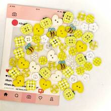 11/22/33/44/55/66/77/88/99Pcs Yellow Series Random Mixed Resin Buttons, Bee Apple Heart Shaped Decorative Sewing Buttons, DIY Accessories For Doll Clothes, Scrapbooking Crafts, Random Style - Multicolor - View 11