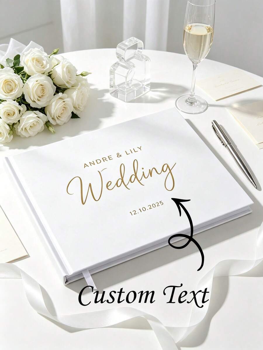 1pc White Wedding Guest Book, Wedding Party Decoration Notebook, Anniversary Scrapbook, Blank Pages, DIY Memory Photo Album, Suitable For Wedding Reception, Theme Party, Birthday, Bridal Shower And Special Events Guest Book - Multicolor - View 1