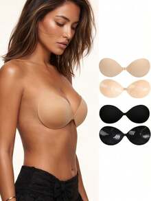 2/1pc Adhesive Push-Up Bra, Strapless Front-Clasp Adhesive Bra, Seamless Lift Reusable, Women's Lingerie Bra - Multicolor - View 1