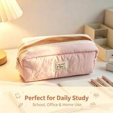 Large Capacity Solid Color Multi-Function Stationery Storage Bag, School Office Storage Bag, Portable Makeup Storage Bag, Home Small Item Storage Bag, Back To School Essential, Soft And Comfortable, Suitable For Students, Professionals And Stationery Enthusiasts - Single Piece - View 3