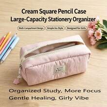Large Capacity Solid Color Multi-Function Stationery Storage Bag, School Office Storage Bag, Portable Makeup Storage Bag, Home Small Item Storage Bag, Back To School Essential, Soft And Comfortable, Suitable For Students, Professionals And Stationery Enthusiasts - Single Piece - View 1