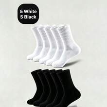 10 Pairs Of Men's Sports Mid Length Socks - Breathable Ribbed Sock Mouth Sports Socks, Suitable For Daily Sports In Black And White Winter White Socks - Multicolor - View 16