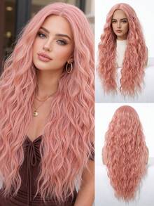 28 Inch Long Fluffy Pink Curly Wig, Designed For Women, Suitable For Festivals, Daily Parties And Cosplay Occasions, Halloween Wig - Multicolor - View 5