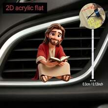2D Flat Jesus Reading Book Car Air Vent Clip - Random Scent, Acrylic Cartoon Decor, Interior Accessory, Great Holiday Gift - A - View 5