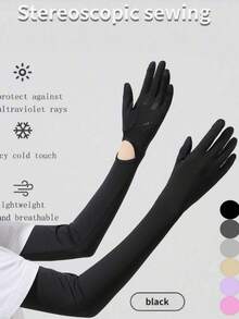 1 Pair New Women's Long Sun Protection Gloves, Summer Essential. These Ice Silk Sleeves Effectively Block UV Rays. Suitable For Cycling And Driving, With Anti-Slip And Touchscreen Functionality. The Extended Design Fully Covers The Arms, Making Them An Ideal Choice For Outdoor Activities. - Multicolor - View 2