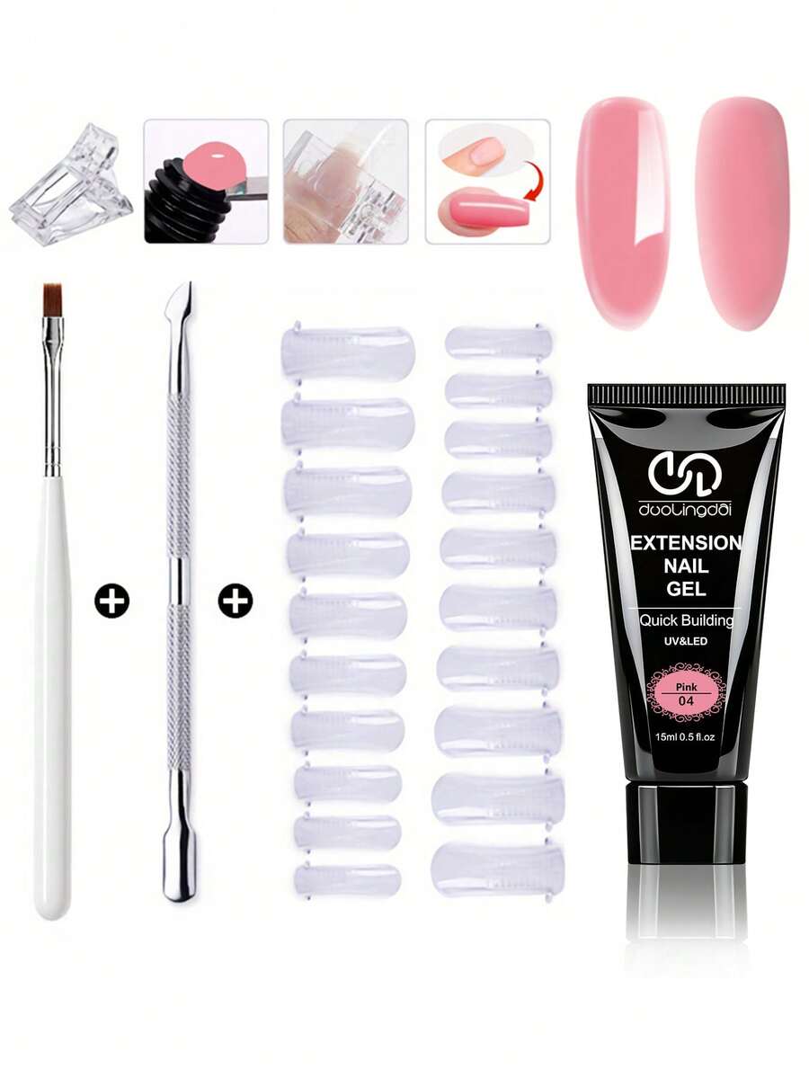 1pc Gel Nail Enhancement Set, Includes Sliding Nail Polish, Double Layer Fake Nails And Nail Clips, Suitable For Multi-Layer Gel Nail Sets, Perfect For Beginners To Experience DIY Home Manicure - Multicolor - View 1