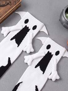 2/1 Pair Children's Socks Personalized Halloween Mid-Calf Magnetic Hand-Holding Socks Black & White Angel With Wings Socks - Multicolor - View 10