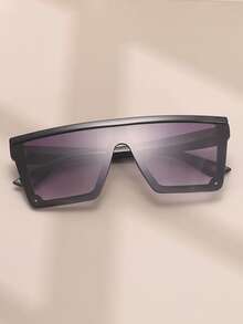 1pc Square Big Frame Rivet Side Mirrored Fashion Glasses, Unisex Fashion Eyewear Suitable For Street, Beach, Party, Travel, Gift For Ladies - Dusty Purple - View 5
