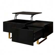 Height-Adjustable Coffee Table, MDF Coffee Table With Storage And High-Gloss Finish, Coffee Table With Drawer And Iron Legs, Modern Living Room Table - 黑色 - 查看 11