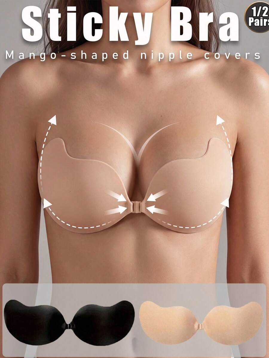 1 Pair Invisible Push-Up Bra, Strapless Backless Seamless Self-Adhesive Bra Pads, Summer Breathable Perforated Mango Cup Bra - Multicolor - View 1