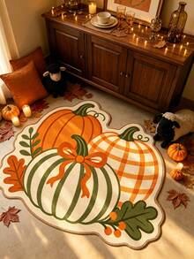 1 pieza Alfombra con patrón de 5 calabazas, estilo vintage de Halloween, Halloween, felpudo exterior, alfombra de cocina, decoración del hogar, alfombra de área, alfombra de jardín, alfombra lavable - Multicolor - Ver 3
