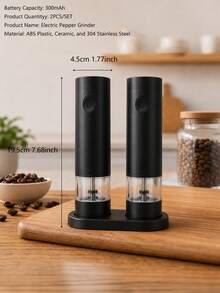 1 buah Set Penggiling Garam dan Merica Elektrik, Pengisian Daya USB, Lampu LED, Pengoperasian Otomatis Satu Tangan, Saringan Getar dengan Ketebalan yang Dapat Diatur, Ide Hadiah untuk Peralatan Dapur - Hitam - View 9