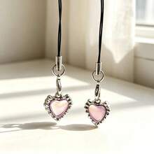 2 buah Gantungan Ponsel Bentuk Hati Berlian Merah Muda - Baby Pink - View 6