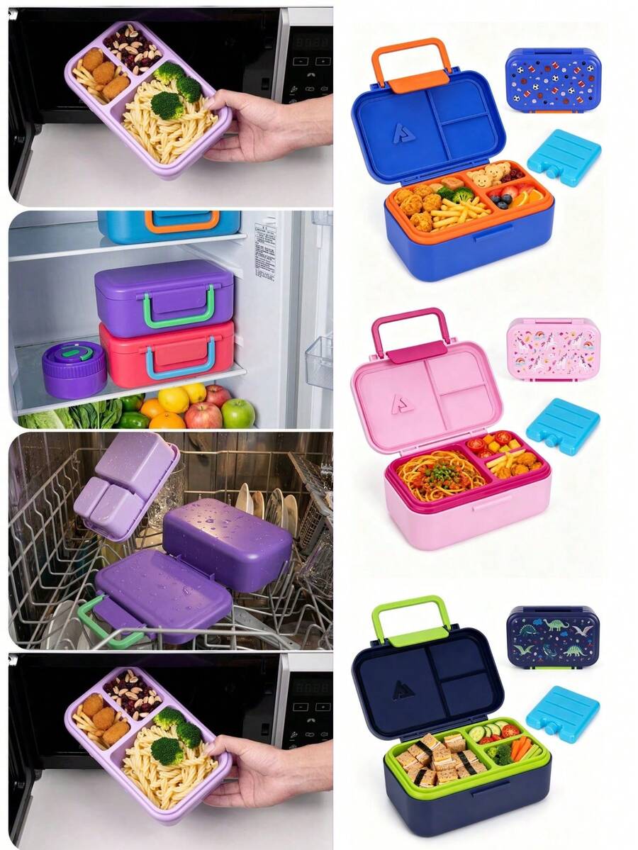 1 Set Multi-Color Refrigerator Storage Boxes, Multi-Function Sealed Bento Box Set (Includes Bento Box + Ice Pack), Suitable For Microwave, Dishwasher And Refrigerator, Perfect For Sandwiches, Main Meals, Fruits And Nutritional Meals, Back To School Supplies