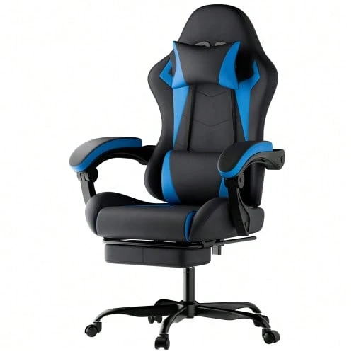 Ergonomic Gaming Chair With Lumbar Support And Headrest, Height-Adjustable Gamer Chair, PC Chair For Adults, Girls And Boys - 藍色 - 查看 1