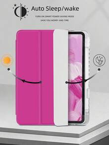 1件裝透明壓克力三折玫瑰紅平板保護殼，相容 iPad Mini6/Mini7/Air/Air2/9.7/10.2/10.5/10.9 (Air4-Air8)/Pro 11/10th Gen/A16/Pro 11 2024 機型，可折疊平板保護套，附透明壓克力背殼、三折支架、睡眠/喚醒功能、內置筆槽，不含筆，部分機型附相機框 - 玫紅色 - 查看 5