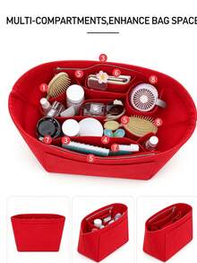 XD Multi-Functional Handbag Organizer Insert - Zippered Lining Multi-Compartment Storage Bag - Large Capacity Multi-Pocket Bag-In-Bag Organizer - Multi-Size Compatible With Various Bags Travel Back-To-School Organizer Bag Scratch-Resistant Protection For Valuable Items Storage Bag - Red - View 3