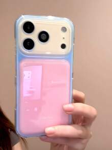 Ins Korean Cream Style Minimalist Contrast Color 17/17 Pro Max/16/16 Pro/15 Phone Case, New Premium Silicone Full Coverage Shockproof Soft Protective Shell With Camera Lens Protection For Women - Pink - View 5