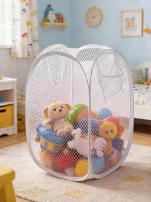 1pc Pink Foldable Mesh Laundry Basket, Large Capacity Portable Dirty Clothes Storage Basket With Handle, Bathroom Laundry Storage Basket, Clothes Storage Box, Toy And Miscellaneous Organizer Box, Suitable For Home And Bathroom - Pink - View 8