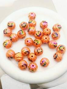 10pcs 16mm Halloween Themed UV Plated Acrylic Beads, Round & Square Loose Spacer Beads, DIY Craft Accessories For Jewelry Making, Party Decor Gift - Halloween Resin Beads - View 9
