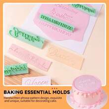 8pcs Birthday Greeting Cake Text Stamp Set, Anniversary Celebration Handwritten Letter Cutting Tool Kit, DIY Cake And Pastry Decoration, Embossed Stamp, Baking Supplies - View 2