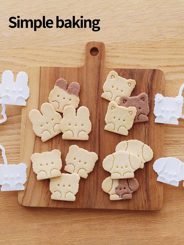 4pcs Cartoon Animal Cookie Cutters, Featuring Cute Dog, Rabbit, Cat And Bear Cookie Stamps. Kitchen Baking Tools, Cookie Molds For Cake Decoration