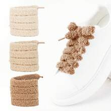 3 Pairs - (0.59 Inch Wide) Plush Soft Shoelaces, DIY Daily Replacement, Suitable For Sneakers And Boots - 3 Pairs - 3989 Walnut + 3983 Light Apricot + 3973 Medium Apricot - View 16