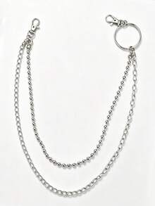 1pc Vintage Punk Style Denim Chain (Unisex/Casual Wear) Multi-Functional Double-Layer Waist Chain Perfect Gift Choice DIY Wallet Making - Silver - View 2