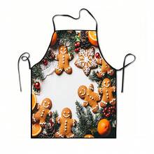 1pc Christmas, Santa Claus, Christmas Bell, Christmas Snowflake, Christmas Reindeer, Christmas Tree, Christmas Snowman, Christmas Penguin, Christmas Cartoon Animal Pattern Chef Apron, Apron, Suitable For Home Decor And Kitchen Use. Made Of 100% Polyester Material, Designed As Sleeveless Style, Perfect For Home Kitchen, Outdoor BBQ Cooking. This Printed Apron Is Unisex, Machine Washable And Reusable, An Essential Kitchen Accessory - Multicolor - View 9