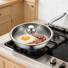 SHIOUCY 10.24" Silver Multi-Layer Steel Nano Titanium Frying Pan, 842℉ Heat Resistant Cookware, Nonstick Cooking Skillet, Induction Gas Cooktop Compatible Pan - 10.24 In (26 Cm) - View 2