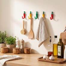 6pcs Creative Chili Pepper Kitchen Hooks, Self-Adhesive No-Drill Design, Strong Load-Bearing, Chili Shape, Suitable For Multiple Scenes, Can Hang Plastic Bags, Towels, Cleaning Cloths, Keychains And Other Daily Items - View 7