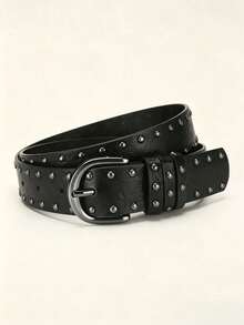 1pc Studded Decor Pin Buckle Wide Belt, Vintage Punk Waist Belt For Jeans Skirt, Y2K Streetwear Fashion Accessory - A - View 1