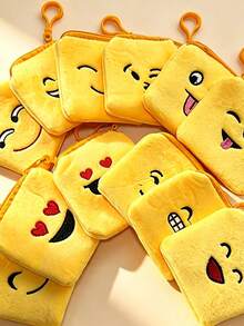 Yellow Smiling Face Coin Purse, Carrying A Keychain Cartoon Embroidery Zipper Wallet, Unisex Daily Travel Accessories Holiday Party Gifts. - Multicolor - View 5