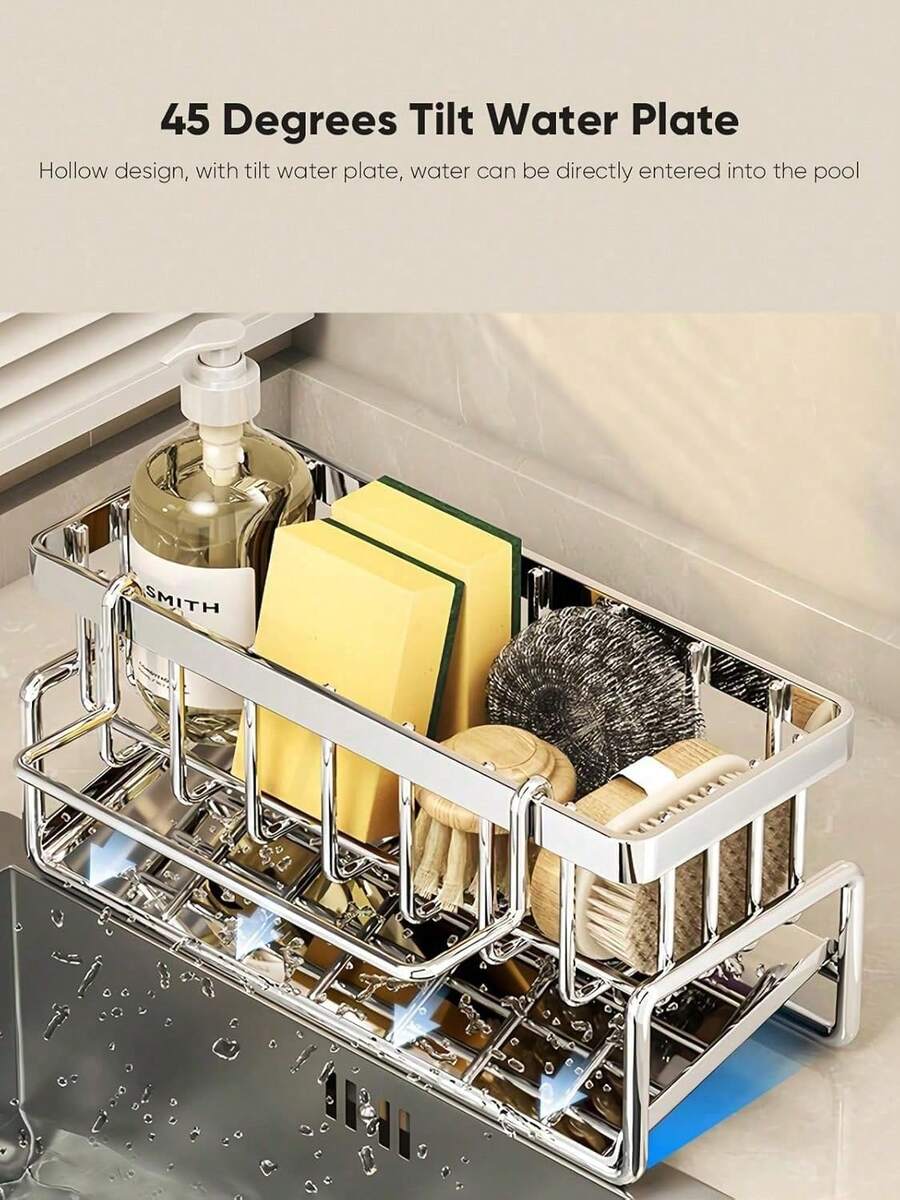 1pcDrain Rack, Sink Organizer, Automatic Drain Tray, Kitchen Storage, Kitchen, Storage, Kitchen Storage, Water Cutter Rack, Suitable For Kitchen Sink Storage And Bathroom Sink Storage. Practical Kitchenware, Space-Saving.