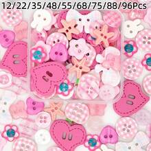 12/22/35/48/55/68/75/88/96Pcs Pink Resin Buttons In Box, Heart Rabbit Starfish Flower Assorted Shapes, Suitable For Cream Glue DIY, Hair Accessories, Clothing Fabric, Keychain Handmade Decoration Accessories, Random Styles - Multicolor - View 12