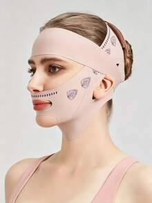 1pc Unisex Adjustable V-Shaped Reusable Face Cover Strap, Seamless Printed Design, Breathable Nylon Fabric - Pink - View 8