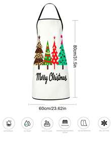 2件組豹紋聖誕樹廚房圍裙套裝，波希米亞混搭圖案聖誕樹配Merry Christmas字樣，防水可調節式圍裙，節慶假期烹飪烘焙圍裙，送給女性的聖誕禮物，廚房裝飾 - 彩色 - 查看 3