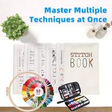 LAMYA Embroidery Starter Kit For Beginners, DIY Hand Embroidery Set With Stitch Practice Fabric Sheets, Bamboo Hoop & Portable Sewing Tools - 594 - View 15