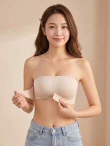 Strapless Front Closure Solid Color Women's Backless Wire-Free Minimalist Bra Without Padding Lingerie For Girls - Apricot - View 1